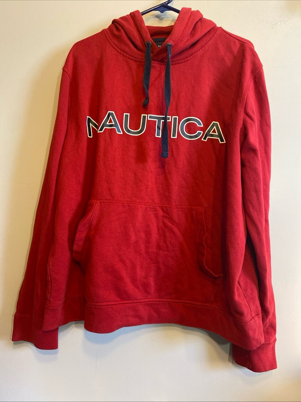 Nautica Men’s L Red Classic Hoodie Sweatshirt Pull Over Spelt Out Logo